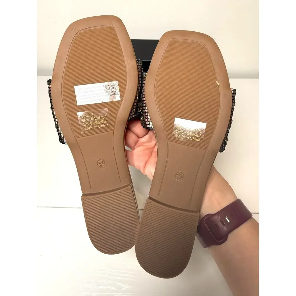 New York & Company Gracie Flat Gold Sandals Womens Size 8.5 NIB